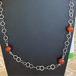 Nominations Sterling silver link carnelian long necklace 40"